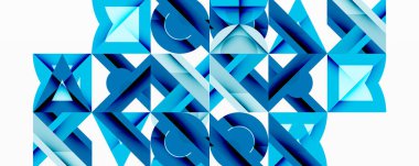 Soyut geometrik desen. Mavi gölgeler, biçimlendirilmiş tuğlalara ya da fayanslara benzeyen karmaşık iç içe geçmiş şekiller yaratır. Modern tasarım ögesi.