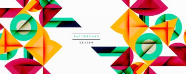 Soyut geometrik şekiller örtüşür, renkli arkaplan oluşturur. Modern tasarım üçgenler, daireler, çizgiler.