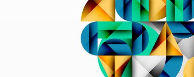 Soyut geometrik şekiller örtüşür ve canlı bir bileşim yaratır. Maviler, yeşiller, sarılar modern estetik sunarak tasarıma hükmediyor.