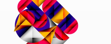 Soyut geometrik şekiller, canlı renkler, dinamik bileşim. Modern tasarım, temiz çizgiler, kalın zıtlıklar görsel ilgi yaratır.