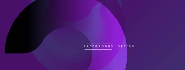Soyut mor katmanlar dinamik akış yaratır. Modern tasarım düz grafikler, kıvrımlar, metin arkaplan tasarımı içerir. Minimalist estetik.