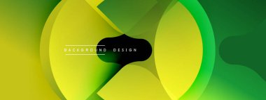 Soyut sarı, yeşil gradyanlar. Üst üste binen yuvarlak şekiller dinamik görsel akış yaratır. Arka planlar için modern tasarım ögesi.