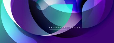 Soyut sıvı şekilleri örtüşür, dinamik mor, deniz mavisi renkleri oluşturur. Modern tasarım teknoloji, yenilik ve enerji öneriyor.