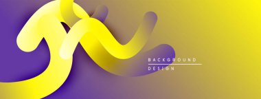 Mor üzerinde soyut sarı eğriler, altın gradyan. Arka planlar ve sunumlar için modern tasarım öğesi. Düz şekiller dinamik görsel akış yaratır.