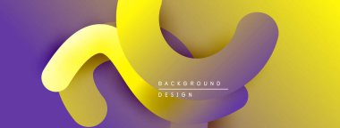 Soyut tasarım mor arkaplan üzerinde sarı şekiller akar. Renkler derinlik yaratır, modern estetik.