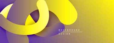 Soyut sarı, mor tasarım. Düz eğriler dinamik bileşim yaratır. Gradyan gölgeler görsel derinlik, modern estetik sunar.