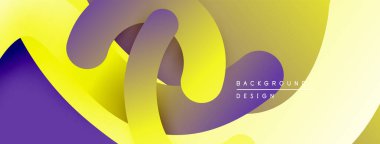Soyut sıvı şekilleri örtüşür, dinamik sarı, mor renkler yaratır. Modern tasarım hareketi çağrıştırıyor, derinliği. Arkaplan yenilik ve yaratıcılığı öneriyor.