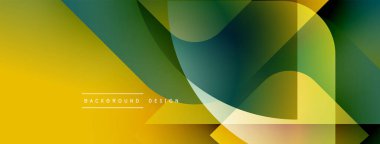 Soyut geometrik şekiller çakışıyor. Sarı, yeşil renkler tasarımda baskın. Modern estetik, temiz çizgiler görsel ahenk sunar.