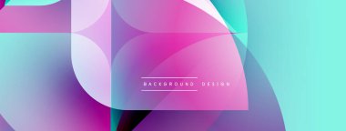 Soyut renkli arkaplan. Üst üste binen şekiller dinamik görsel efekt yaratır. Gradyan renkler düzgün bir şekilde harmanlanarak modern estetik sunuyor..