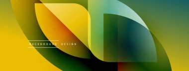 Soyut gradyan şekiller örtüşür ve dinamik görsel efekt yaratır. Sarı, yeşil renkler kompozisyona hakim. Modern tasarım ögesi.