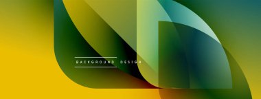 Soyut geometrik şekiller örtüşür, canlı gradyanlar yaratır. Yeşile sarı geçişler, modern arkaplan tasarımını oluşturuyor. Minimalist stil.