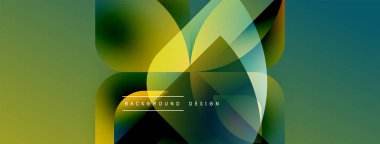 Soyut geometrik şekiller örtüşüyor, canlı renk eğimleri yaratıyor. Modern tasarım pürüzsüz geçişler, sarı, yeşil renkler içerir.