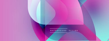 Soyut renkli arkaplan. Üst üste binen şekiller dinamik görsel efekt yaratır. Pembe, mor, mavi renkler kompozisyona hakim. Modern tasarım ögesi.