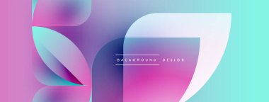 Soyut gradyanlar dinamik şekiller oluştururlar. Pembe, mavi renkler harmanlanarak modern görsel efekt yaratır. Minimalist tasarım teknoloji ve yenilik öneriyor.