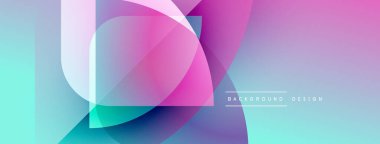 Soyut geometrik şekiller çakışıyor. Renkler harmanlanmış turkuaz, pembe, mor. Modern tasarım dinamik, canlı ve pürüzsüz hissettiriyor..