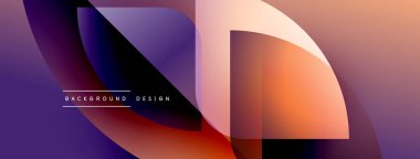 Soyut geometrik şekiller çakışıyor. Renkler karışır, modern görsel efekt yaratır. Tasarım mor ve turuncu renklere sahiptir..