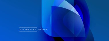Soyut mavi tasarım üst üste binen şekiller, gradyanlar. Sancaklar, arka planlar, sunumlar için modern estetik. Mevcut en küçük metin.
