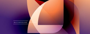 Soyut geometrik şekiller örtüşür, canlı bir değişim etkisi yaratır. Mor, turuncu renkler tasarımda baskın. Modern arkaplan dokusu.