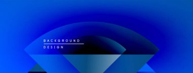 Soyut mavi eğimli arkaplan. Geometrik şekiller merkezi tasarım elementini sunar. Minimalist tarz, modern estetik. Metin arkaplan tasarımı okur.