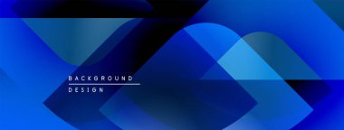 Soyut mavi geometrik şekiller modern arkaplan tasarımı ile örtüşür. Gradyan gölgeler derinlik ve görsel ilgi ekler.