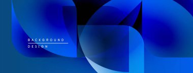 Soyut mavi şekiller örtüşüyor ve dinamik bir zemin oluşturuyor. Modern tasarım, gradyanlar, katmanlar, pürüzsüz geçişler içerir.