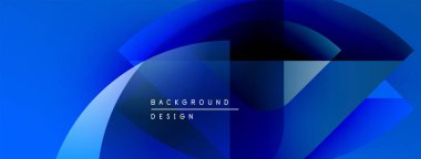 Soyut mavi tasarım. Üst üste binen şekiller dinamik görsel efekt yaratır. Dijital projeler için modern arkaplan.
