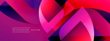 Soyut canlı tasarım, üst üste binen şekiller, gradyanlar. Pembe, mor, kırmızı renkler dinamik görsel efekt yaratır. Modern arkaplan ögesi.