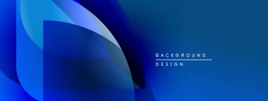 Soyut mavi tasarım katmanlı şekiller, gradyanlar içerir. Sancaklar, sunumlar, dijital sanat için modern estetik. Mevcut en küçük metin.