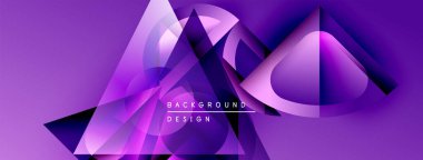 Soyut mor tasarım geometrik şekiller, gradyanlar, üst üste binen katmanlar içerir. Dijital projeler için modern arkaplan.