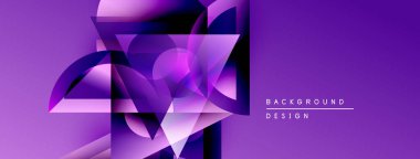 Soyut mor tasarım üst üste binen geometrik şekiller içerir. Gradyan renkler dinamik görsel efekt yaratır. Çeşitli projeler için modern arkaplan.