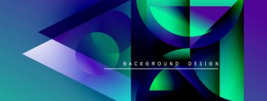 Soyut geometrik şekiller, canlı renklerin karışımı. Modern tasarım gradyanlar, satırlar, metin kaplamaları içerir. Arkaplan dinamik bileşimi öneriyor.