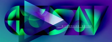 Soyut geometrik şekiller canlı mavileri, morları, yeşillikleri harmanlarlar. Modern tasarım metin arkaplan tasarımı içerir. Dinamik bileşim görsel ilgi yaratır.