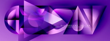 Soyut mor tasarım geometrik şekiller, gradyanlar, dinamik çizgiler içerir. Metin elemanları ile modern arkaplan.
