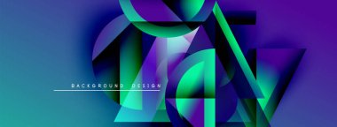 Soyut geometrik şekiller örtüşür, parlak mavi ve mor renkler yaratır. Modern tasarım metin arkaplan tasarımı içerir. Dinamik bileşim.