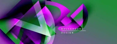 Soyut geometrik şekiller, canlı renklerin karışımı. Modern tasarım elementleri dinamik görsel deneyimler yaratır. Yeşil, mor renkler kompozisyona hakim..