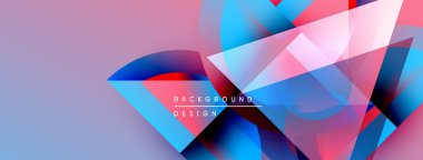 Soyut geometrik şekiller çakışıyor. Renkler harmanlanmış pembe, mavi, mor dinamik görsel efekt yaratır. Modern tasarım elemanları.