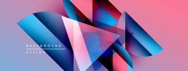 Soyut geometrik şekiller, canlı renkler, pembeler, maviler, gradyanlar. Modern tasarım elementleri dinamik görsel doku oluşturur.
