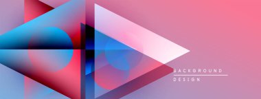 Soyut geometrik şekiller örtüşüyor, canlı pembe, mavi, kırmızı gradyanlar yaratıyor. Modern tasarım dinamik, temiz ve şık hissettiriyor..