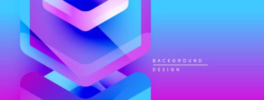 Soyut gradyanlar katmanlı şekiller oluştururlar. Mavi, mor, pembe renkler düzgün bir şekilde harmanlanır. Metin sağ taraftaki arkaplan tasarımını okur.