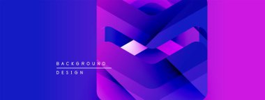 Soyut gradyan tasarım canlı mor, mavi renkler içerir. Geometrik şekiller, dinamik görsel efekt oluşturur. Metin arkaplan tasarımı okur.