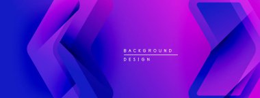 Soyut mor eğimli arkaplan. Üst üste binen geometrik şekiller dinamik görsel efekt yaratır. Sancaklar ve sunumlar için modern tasarım uygun.