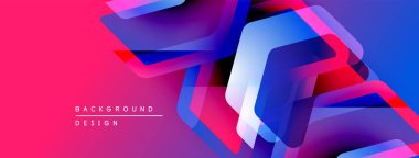 Soyut geometrik şekiller örtüşüyor, canlı pembe ve mavi renkler yaratıyor. Modern tasarım elementleri dinamik enerji ve görsel doku öneriyor.