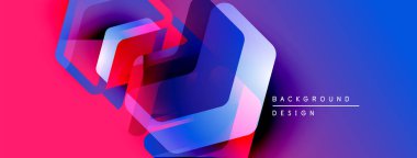 Soyut geometrik şekiller, canlı renklerin karışımı. Gradyan arka plan dinamik görsel efekt yaratır. Modern tasarım ögesi.
