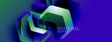 Soyut geometrik şekiller örtüşür, parlak mavi, yeşil eğimler yaratır. Arkaplan ve sunumlar için modern tasarım ögesi.