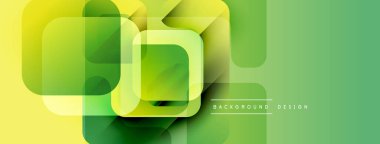 Soyut geometrik şekiller çakışıyor. Yeşil, sarı renkler modern tasarım yaratır. Minimalist tarz, temiz çizgiler yenilik ve tazeliği akla getiriyor..