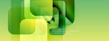 Soyut geometrik şekiller örtüşüyor, canlı yeşil, sarı renkler yaratıyor. Modern tasarım teknoloji, yenilik, tazelik öneriyor.