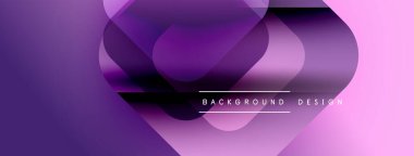 Soyut mor dizayn, üst üste binen şekiller, gradyanlar. Metin elemanları ile modern arkaplan, pürüzsüz geçişler.