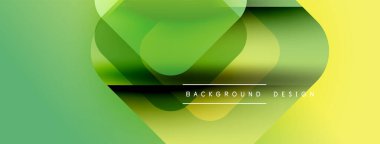 Soyut gradyan şekiller çakışıyor. Yeşil, sarı renkler modern tasarım yaratır. Minimalist tarzda, temiz estetik. Arkaplan ögeleri yenilik öneriyor.