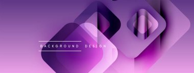 Soyut mor arkaplan. Üst üste binen kareler dinamik görsel efekt yaratır. Modern tasarım elementleri yenilik ve teknoloji öneriyor.