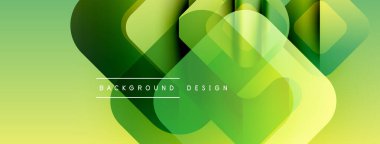 Soyut geometrik şekiller örtüşüyor, canlı yeşil, sarı bir eğim yaratıyor. Modern tasarım arka planlar, pankartlar, sunumlar için uygun.